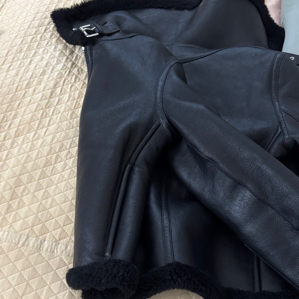 Theory lamb leather real shearling jacket black P - Picture 6 of 8